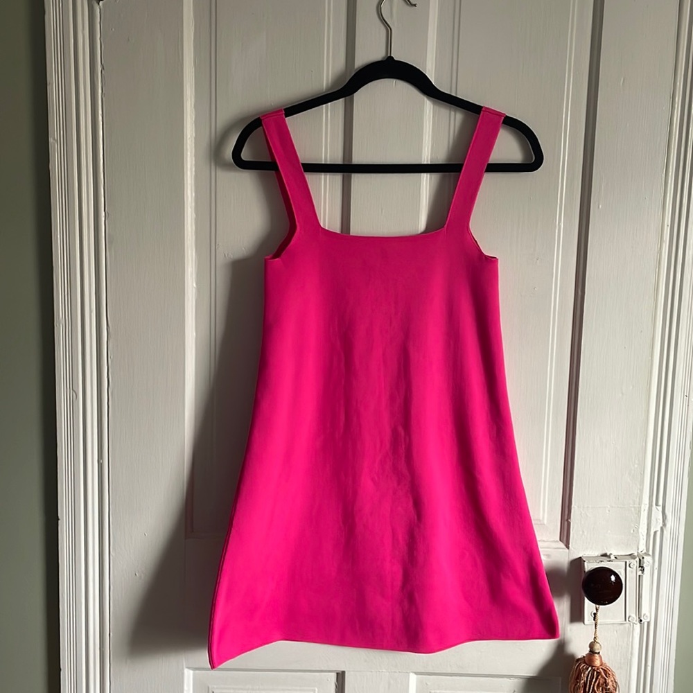 ZARA knit square neck mini dress, hot pink small